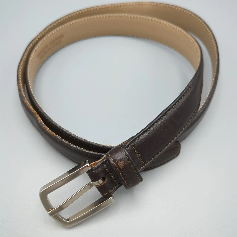 VTG Ann Taylor Dark Brown Leather Belt With Silver Cone Buckle Slim Italy Small